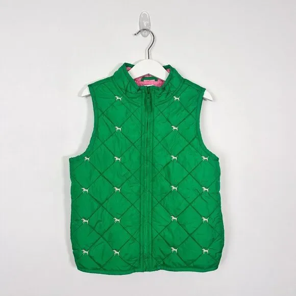 Vintage Gymboree Kelly Green Full Zip Diamond Quilted Vest Sz 6-7 Dog Embroidery - Picture 1 of 6